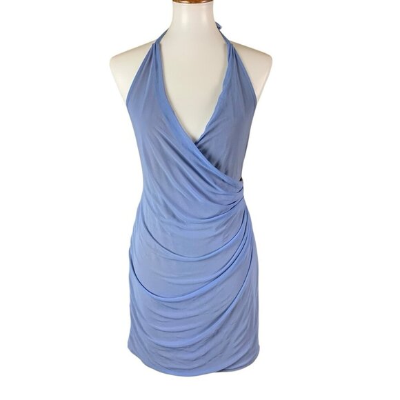 Majorelle Juliet Blue Ruched Halter Mini Dress Sleeveless Backless Bodycon Large - Picture 4 of 11